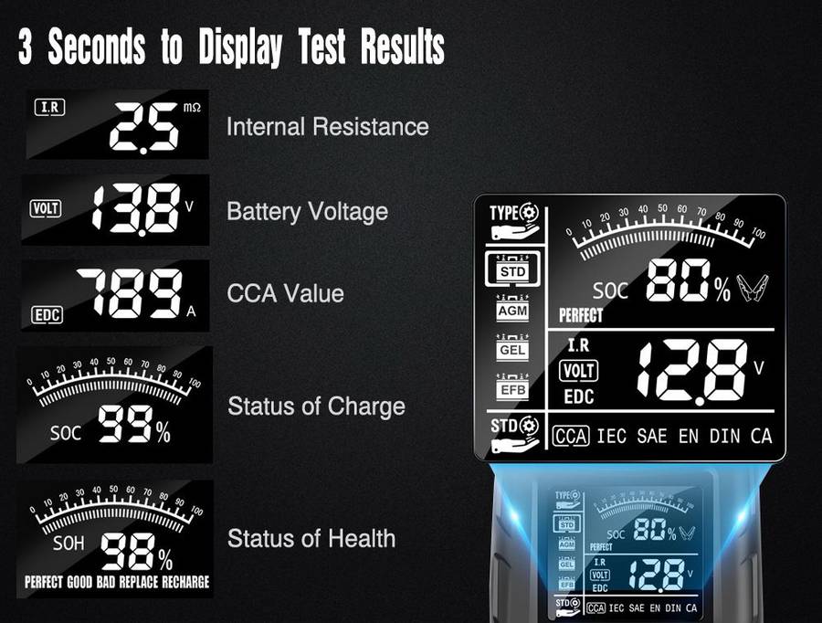 12V 24V Professional Battery Tester CCA Digital Battery Analyzer + DC pen