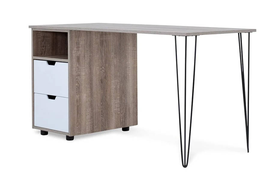 Office / Home Computer Desk with Two Drawers - - Oak (Nature Wood Grain ) / White