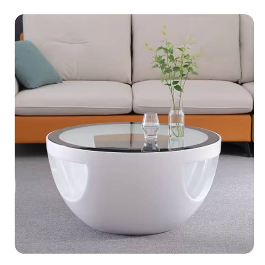 Coffee Tables - Rounded Tempered Glass Top - White