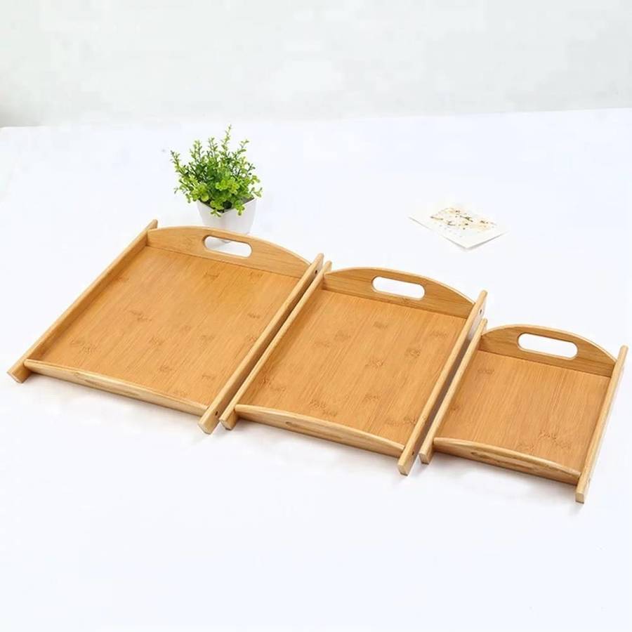 Wooden Bamboo Servings Tray Set of 3