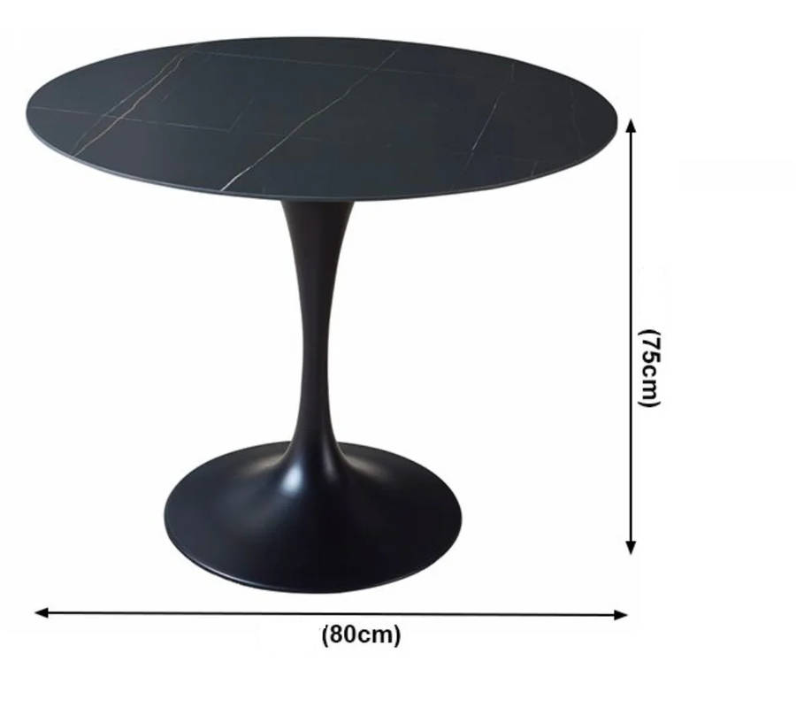 Round Dinning Table-Black/White - Black