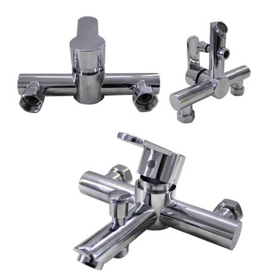 Wall Mounted Barrel Bathtub Faucet & Handheld Shower Set - SILVER