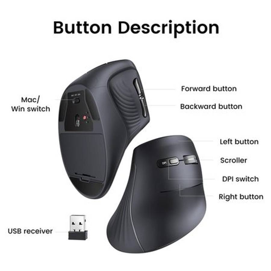 Ugreen - 25444 WiFi / BT 5.0 Vertical Mouse-BK - Ugreen - 25444 WiFi / BT 5.0 Vertical Mouse-BK
