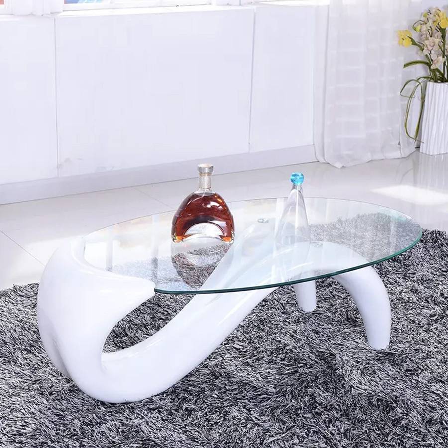 Glass Top Oval Coffee Table - White