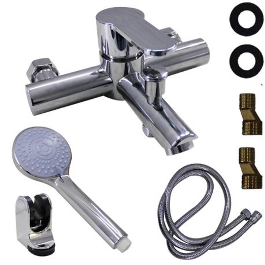 Wall Mounted Barrel Bathtub Faucet & Handheld Shower Set - SILVER