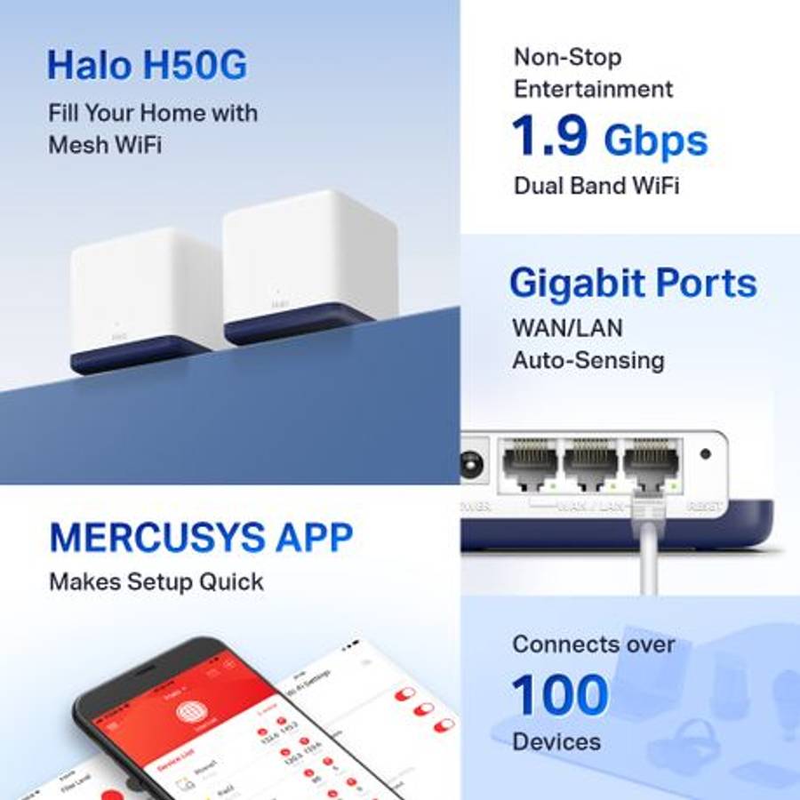 Mercusys - Halo H50G (2-Pack) AC1900 Whole Home Mesh Wi-Fi System - Mercusys - Halo H50G (2-Pack)...