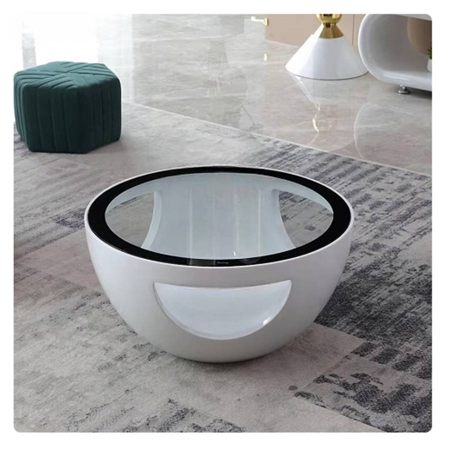 Coffee Tables - Rounded Tempered Glass Top - White