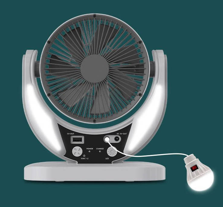 6" Rechargeable Solar Fan with 4500mah Battery & Night Light and Power Bank
