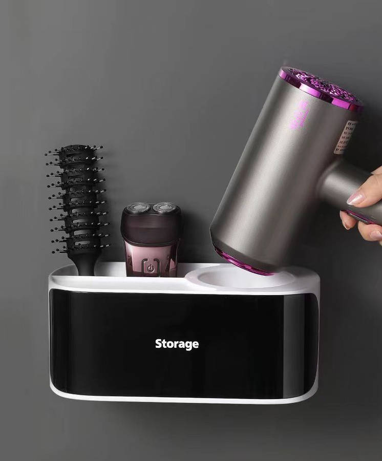Wall Mounted Hair Dryer Organizer - Black