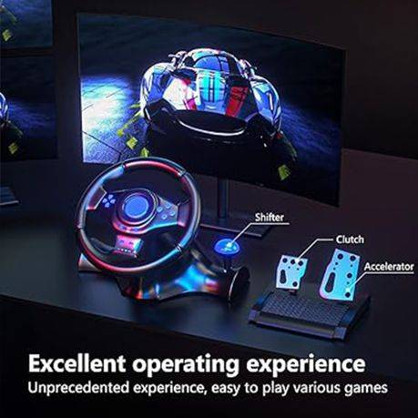 Gaming Steering Wheel With Pedals And Shifter Set 7 In 1 Racing Game Wheel