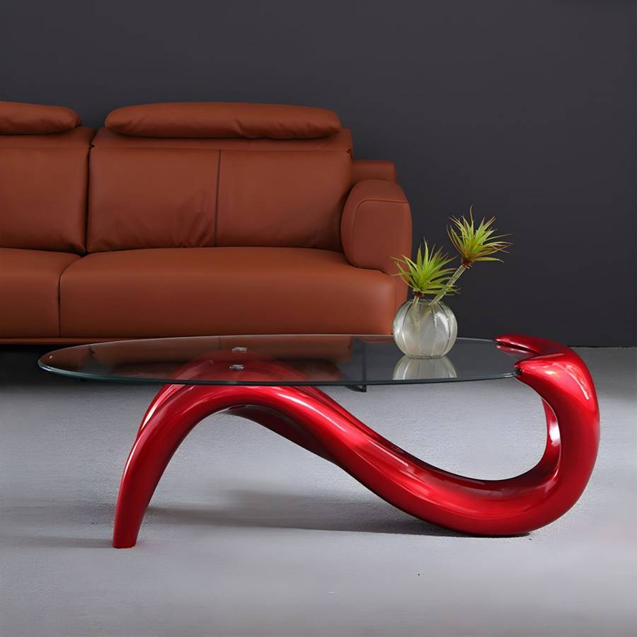 Glass Top Oval Coffee Table - Red