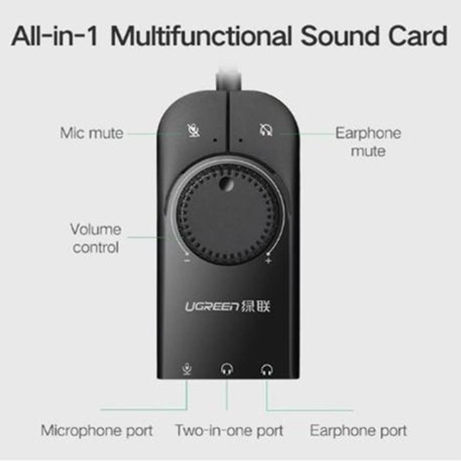 Ugreen - CM129-40964 USB-A to 3.5mm External Stereo Sound Adapter - Black - Ugreen - CM129-40964 ...