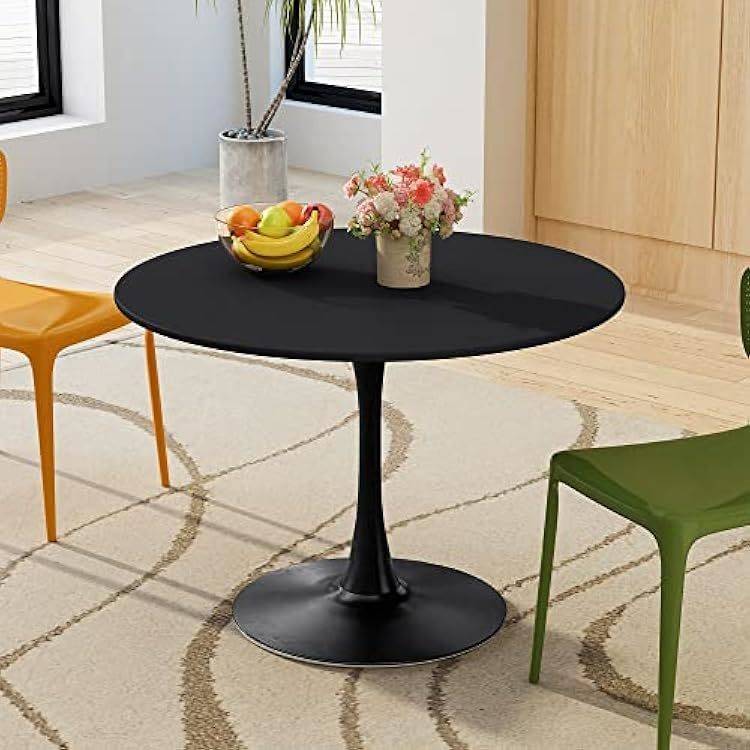 Round Dinning Table-Black/White - Black