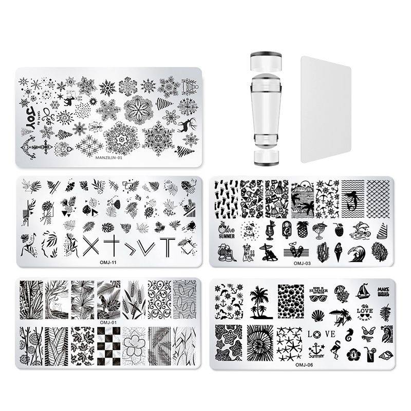 5 Sheet Nail Stamping Plate Set With Stamp And Scraper - No.1