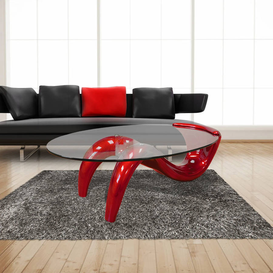 Glass Top Oval Coffee Table - Red