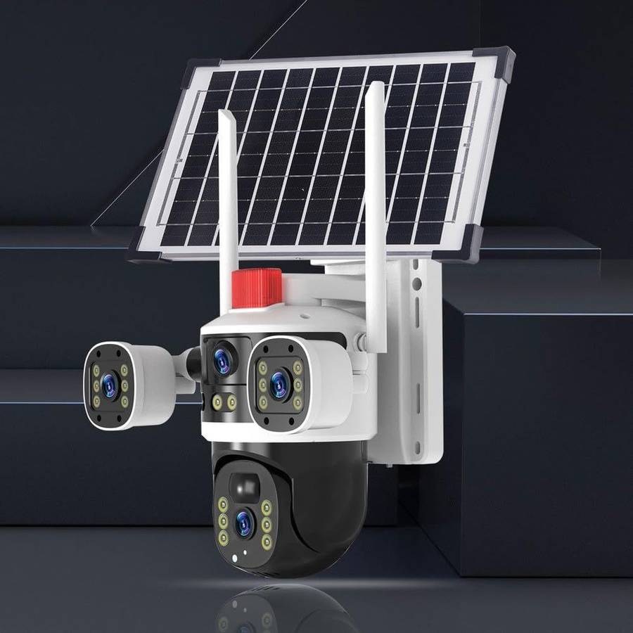 4-Lens Solar Security Camera  6MP Ultra HD, 4G LTE, Weatherproof, Panoramic View, No WiFi or Power