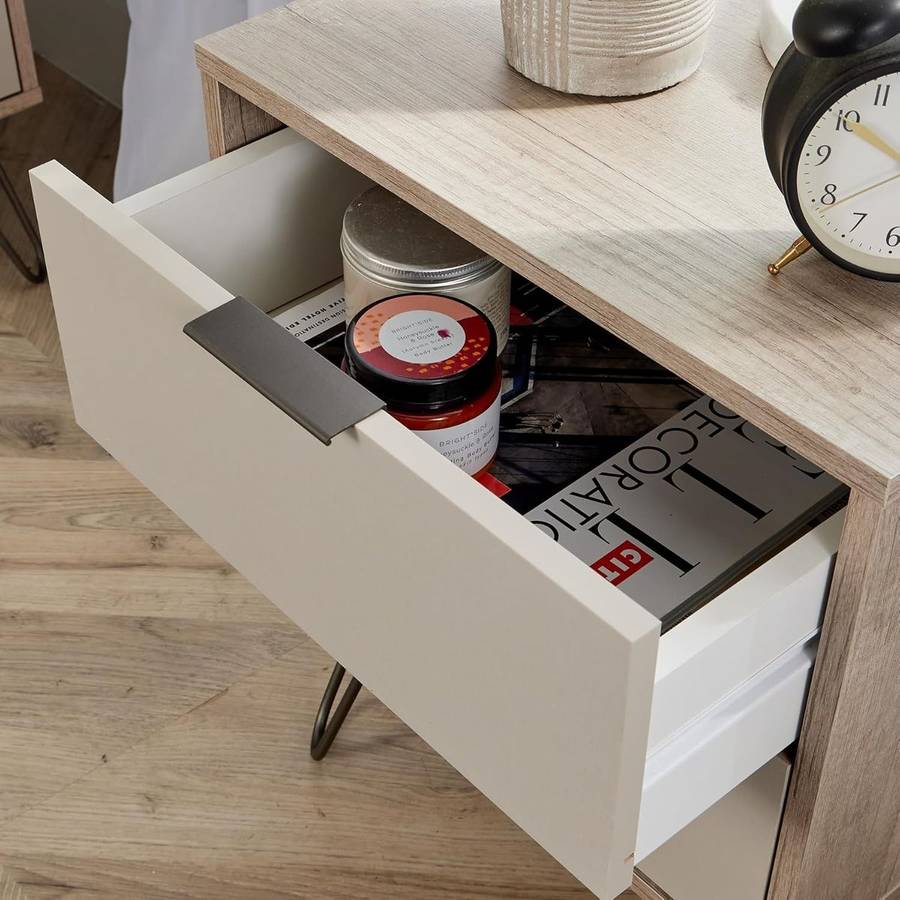 2 Draw Pedestal Engineered Wood Bedside Table - 2 Pack - White, Brown