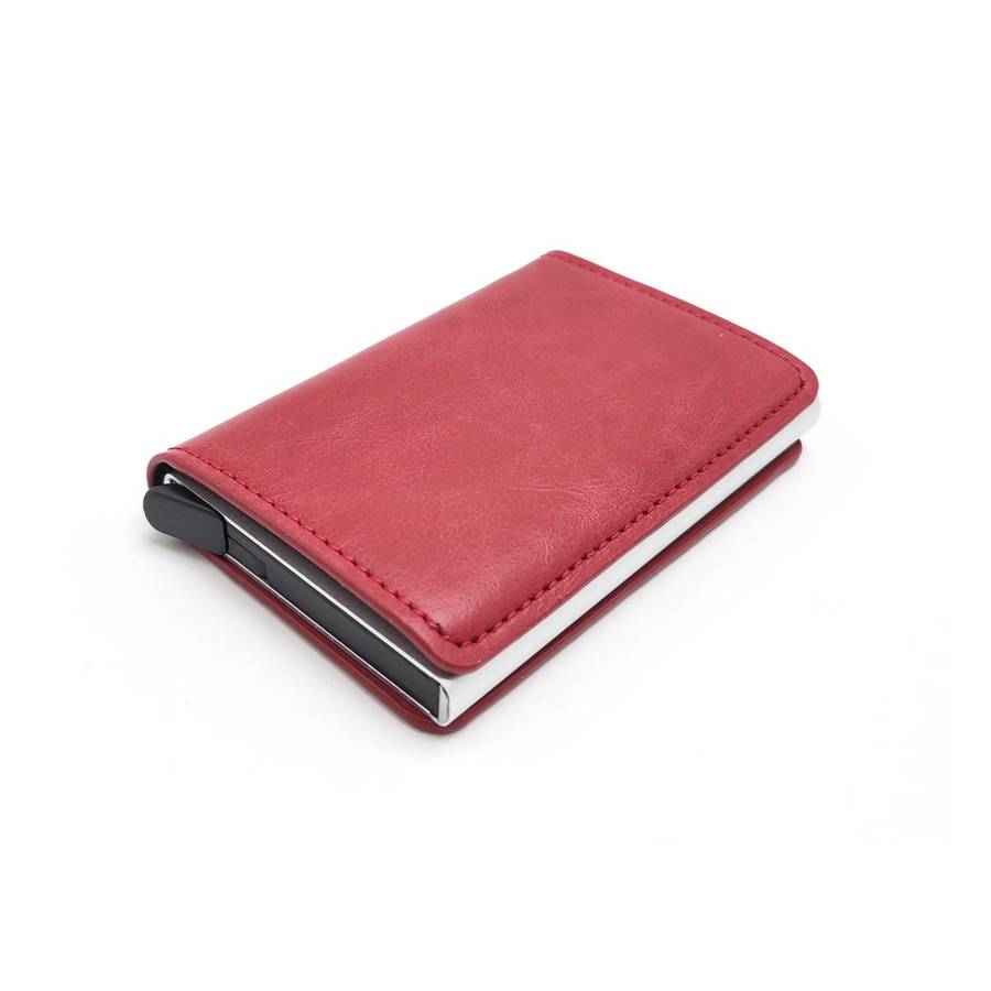 Premium Quality Pop Up Credit Card Holder Wallet RFID Blocking - Red Embossed