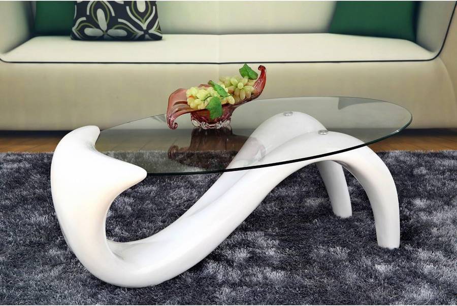 Glass Top Oval Coffee Table - White