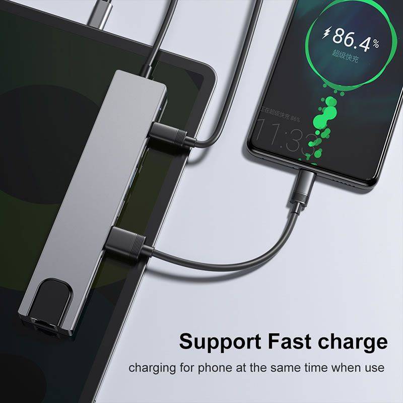 Multi-functional 8-in-1 USB-C Adapter Hub Docking Station -Type C Interface