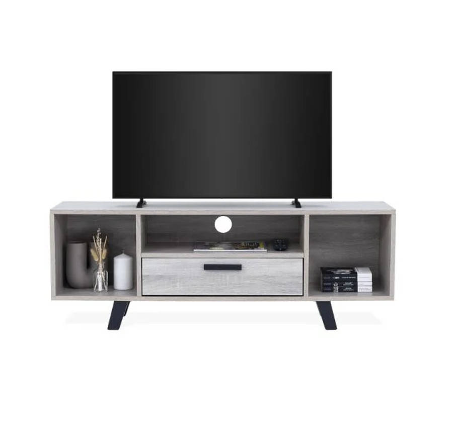 Modern TV Unit with Hinged Storage Door & Open Shelves - MDF Superwood -Napa