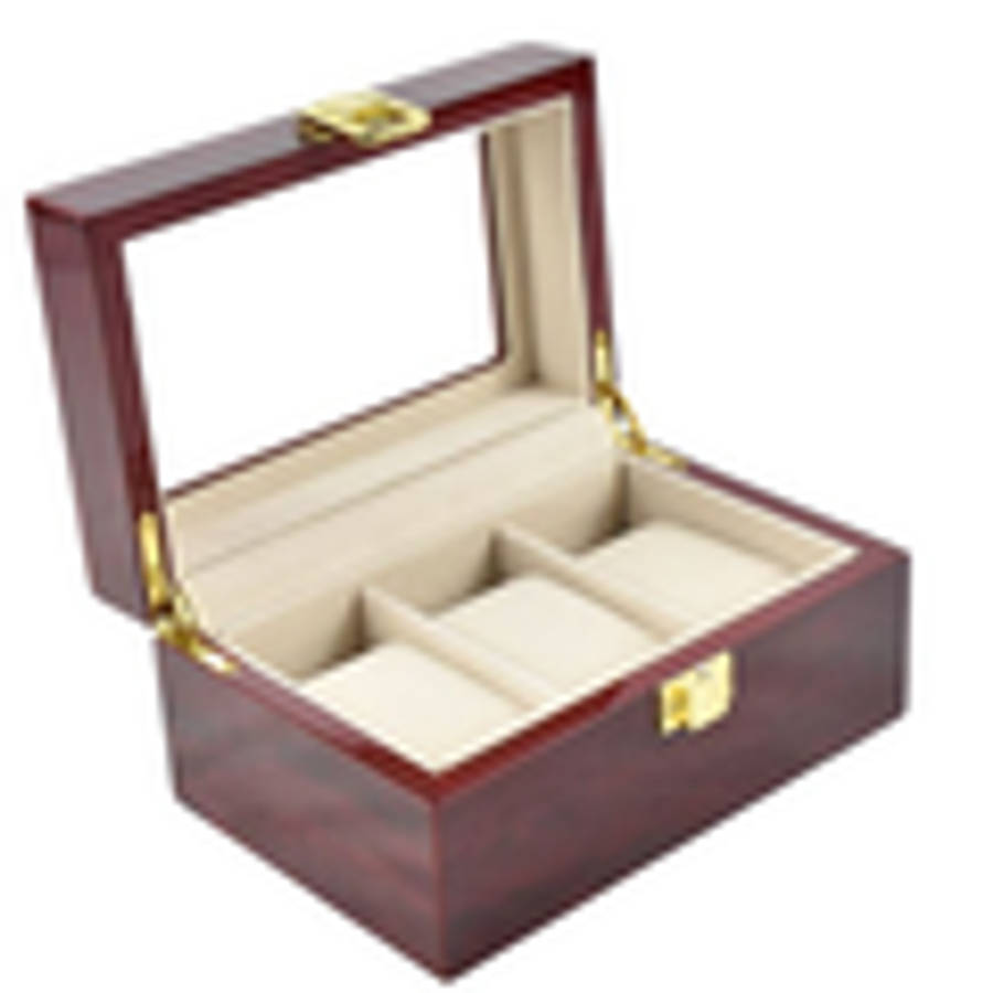 Jack Brown Luxury 3-Slot Wooden Watch Display Box - Red
