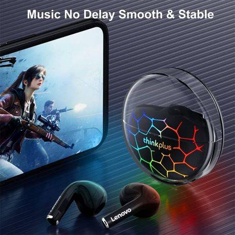 LENOVO - LP80 - RGB Lighting Transparent Design Wireless Earphones - Black