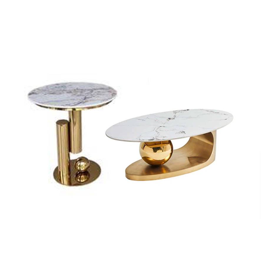 2 in 1 Modern Design Oval Marble Top Coffee Table