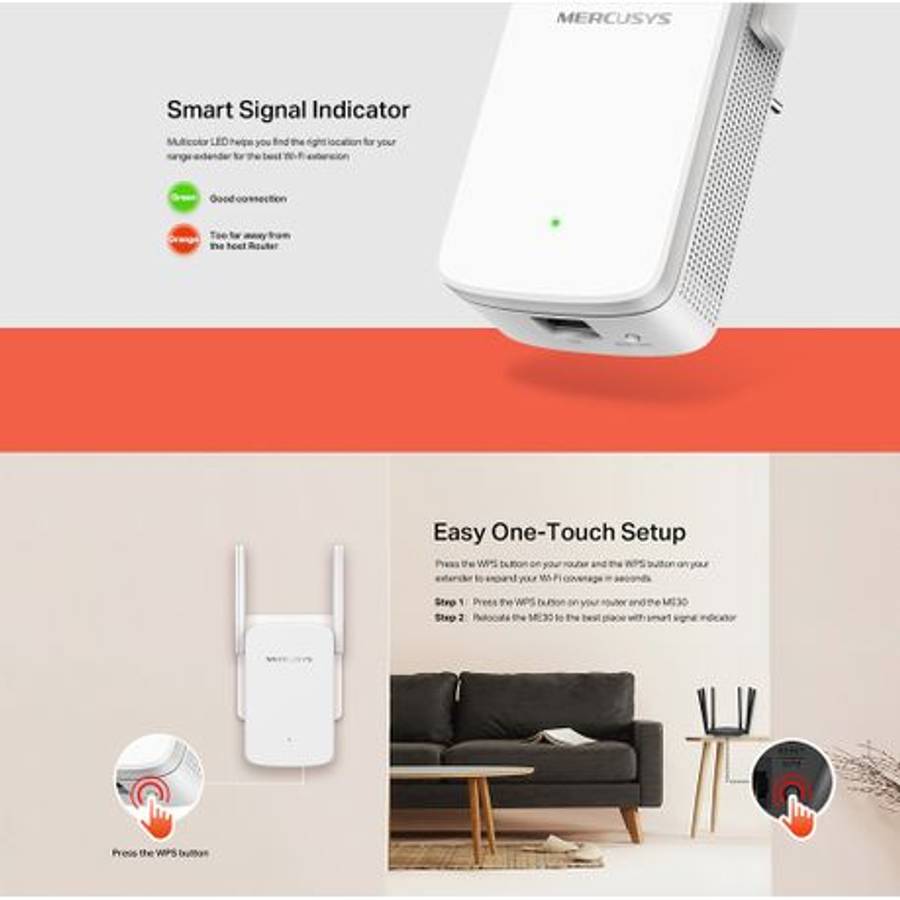 Mercusys - ME30 AC1200 Wi-Fi Range Extender with Dual Band and Fast Ethernet - Mercusys - ME30 AC...