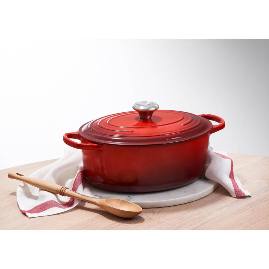 26cm Multi-Functional Round Cast Iron Casserole Pot With Lid - Red