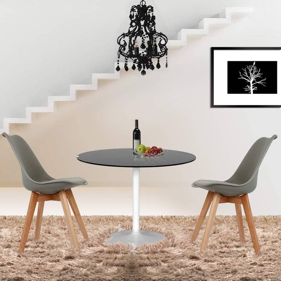 Modern and trendy padded chairs with wooden legs-8 Pack - Grey