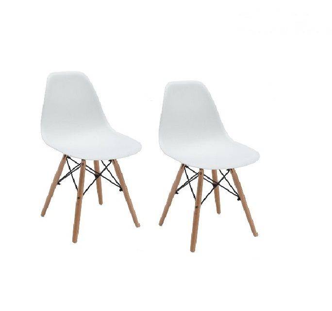 Glass Table and White Wooden Leg Chairs - 3 Piece