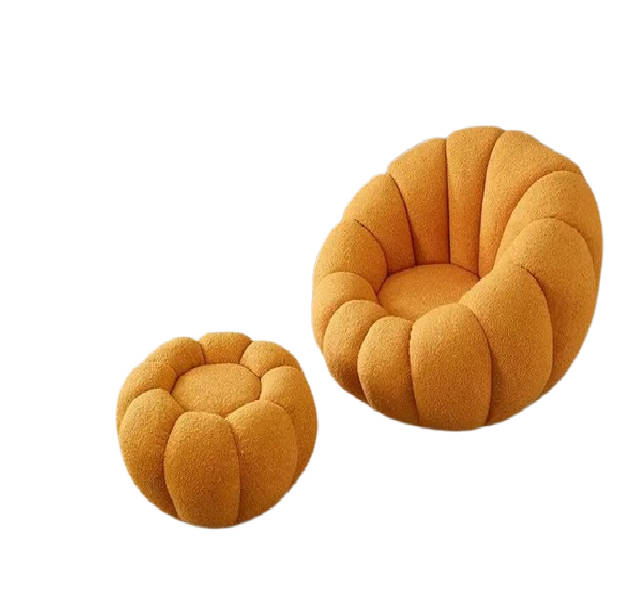 Modern Velvet pumpkin chair with matching ottoman-Grey, Orange or White
