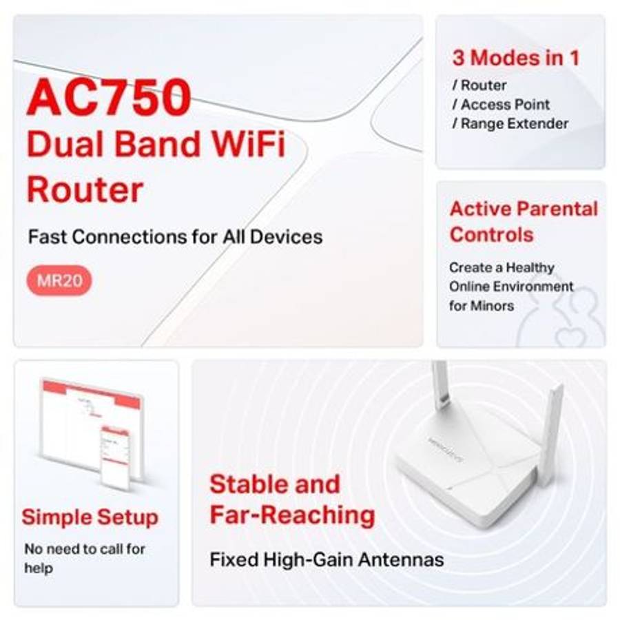 Mercusys - MR20 AC750 Wireless Dual Band Router - Mercusys - MR20 AC750 Wireless Dual Band Router