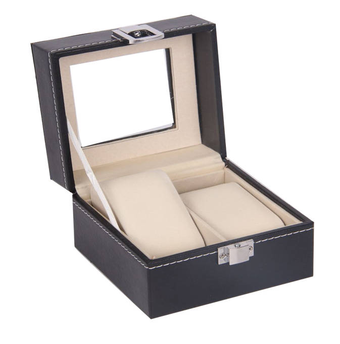 Jack Brown Luxury 2-Slot PU Leather Watch Display Box - Black(display item)