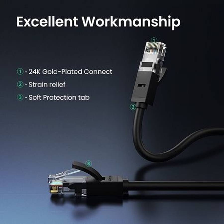 Ugreen - NW102-20158 Cat6 UTP Ethernet Cable 0.5m - Black - Ugreen - NW102-20158 Cat6 UTP Etherne...