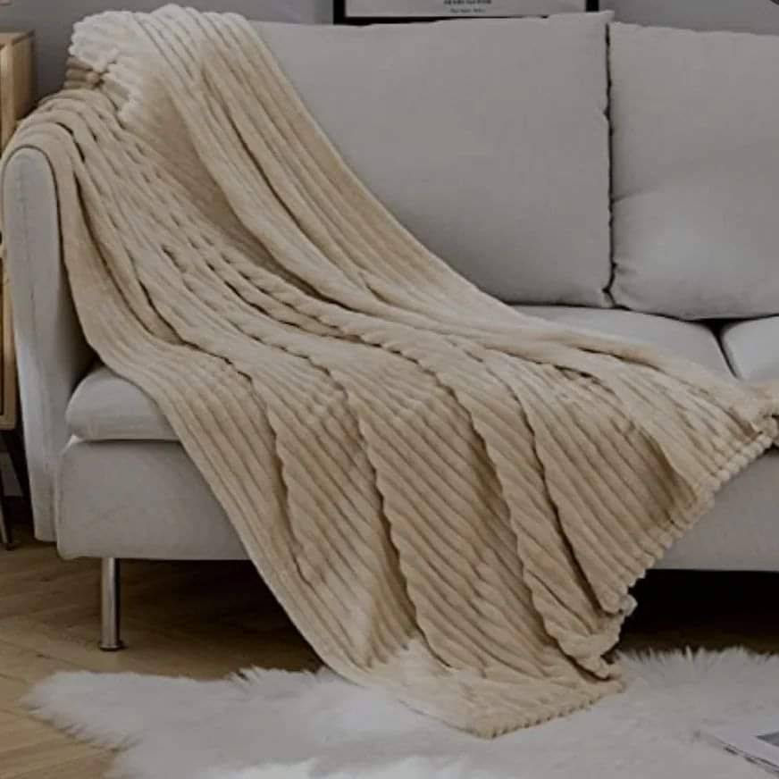 Fleece Throw Corduroy Flannel - Cream/Beige