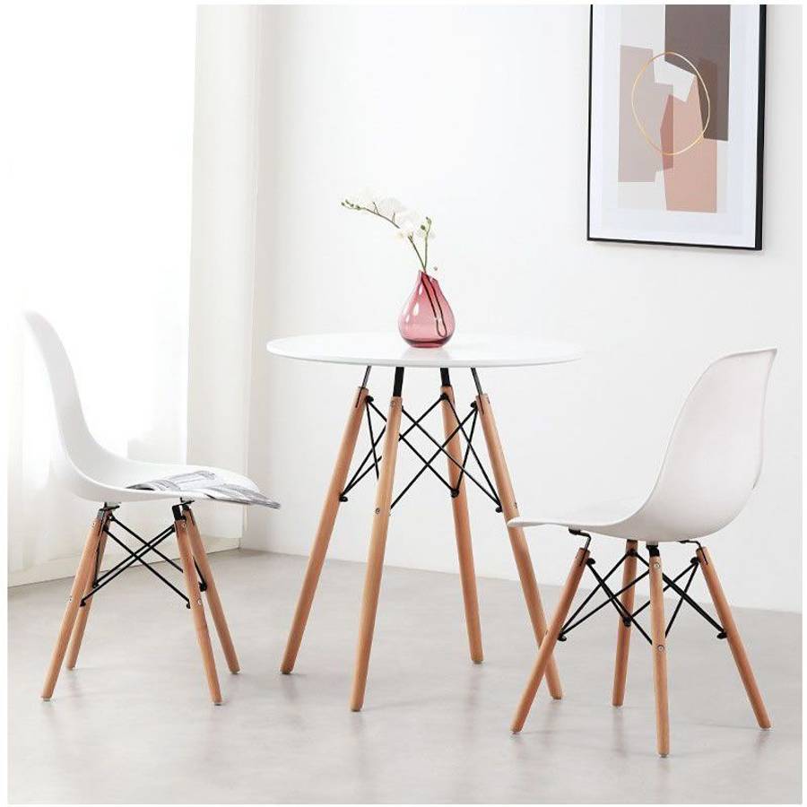Round Wooden Legs Round Table - T08-80 - White Colour