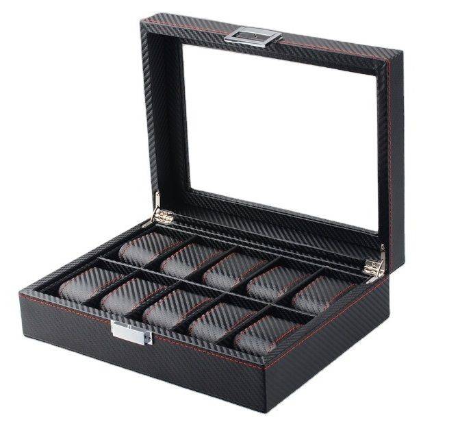 Jack Brown Luxury 10-Slot Leather Watch Display Box - Black (READ DESCRIPTION)