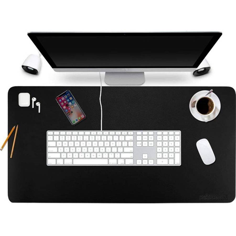 90x45cm Double Side PU Leather Office  Computer Mouse Keyboard Table Cushion BLACK