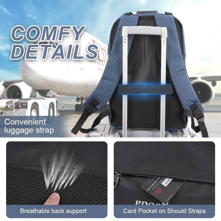 Anti-theft Travel Backpack Laptop School Bag with USB Charging Port - Navy Blue