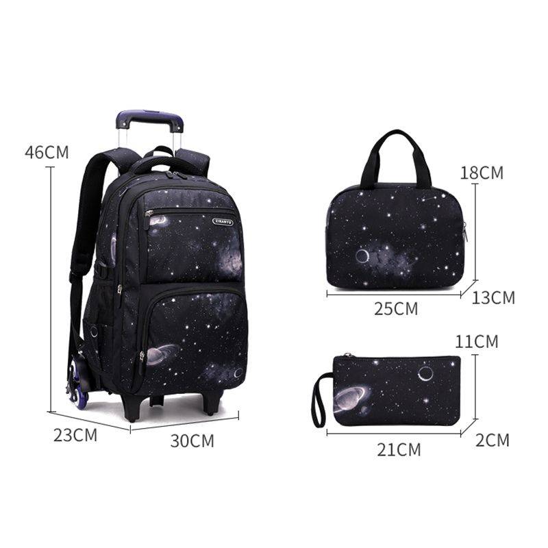 3 Piece Rolling Backpack Set Trolley Preschool Bags For Students - Blue