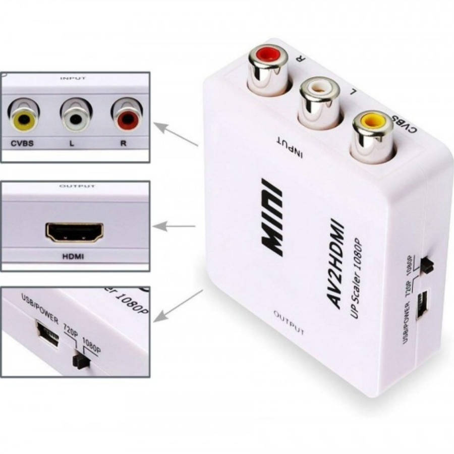 Mini AV To HDMI Converter Adapter - RCA Cable to HDMI Splitter HDMI Adapter