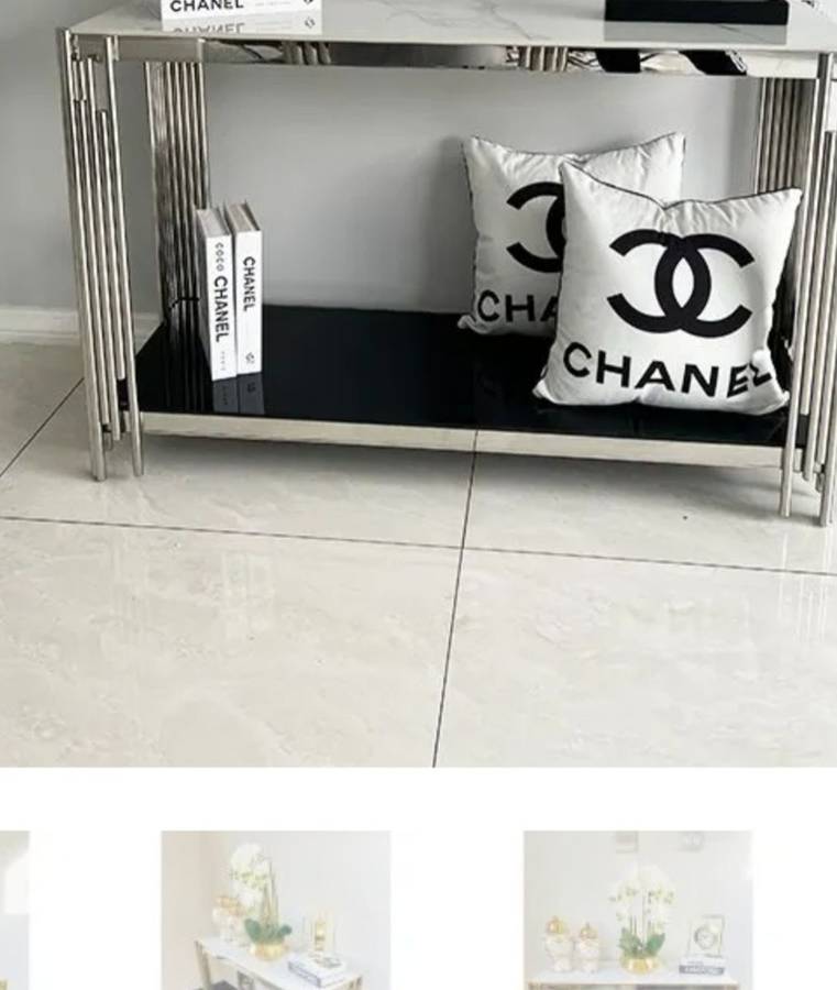 Server/Console Table - Stainless Steel Frame - Faux Marble Top-Gold or Silver