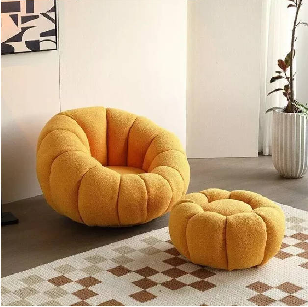 Modern Velvet pumpkin chair with matching ottoman-Grey, Orange or White