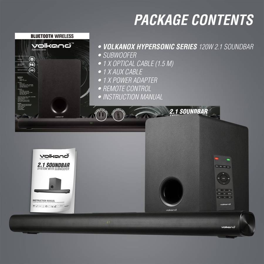VolkanoX Hypersonic Series 120W 2.1 Soundbar with Remote Control