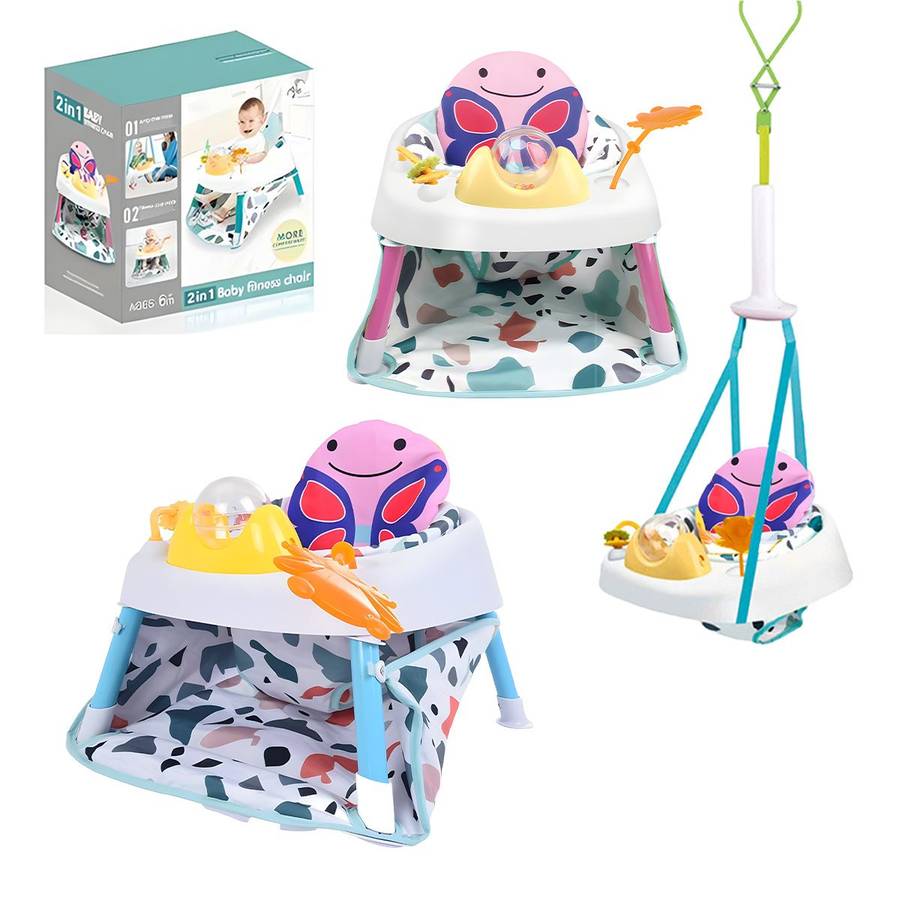 2-in-1 Baby Fitness Dining Swing Chair Activity Seat Doorway Jumper - pink butterfly