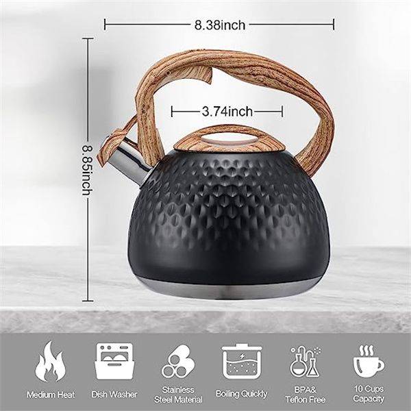 Stainless steel wood pattern handle loud whistling kettle 3L