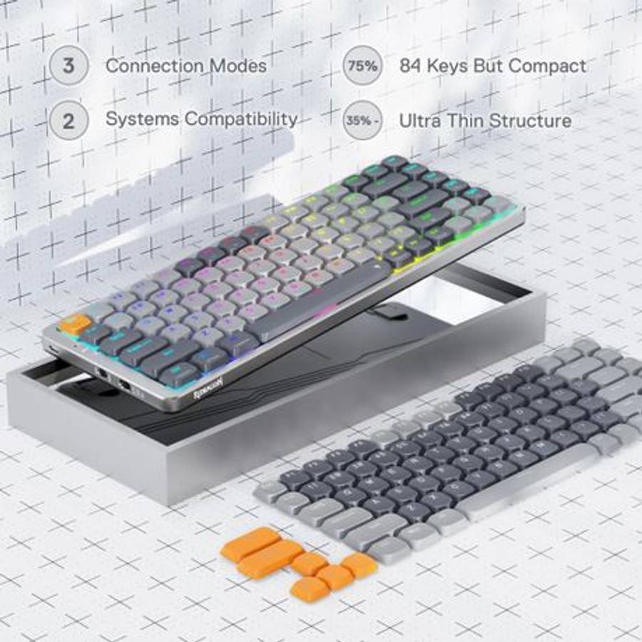 Redragon - Azure Mechanical 75% Wireless RGB Gaming Keyboard - Grey - Redragon - Azure Mechanical...