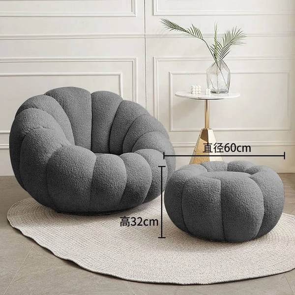 Modern Velvet pumpkin chair with matching ottoman-Grey, Orange or White